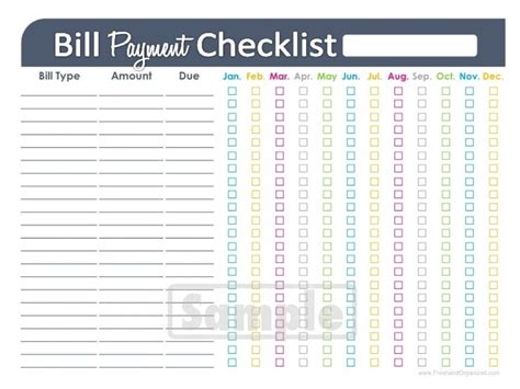 pick bill payment worksheet  calendar