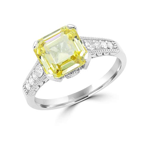 exquisite canary yellow cz diamond ring   white gold global diamond montreal