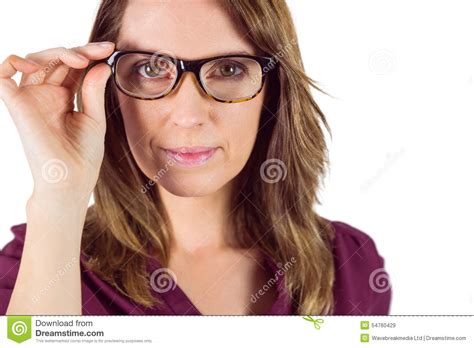 Pretty Woman With Glasses Looking At Camera Stock Image Image Of