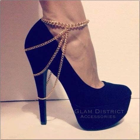 high heel ankle chain gold tone  glamdistrict  etsy