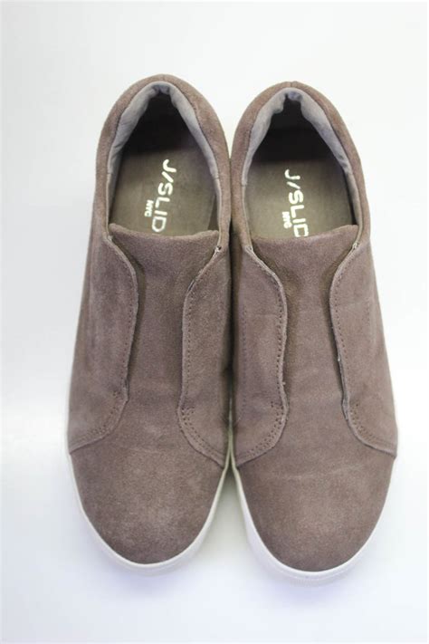 jslides womens suede starr slip  wedge sneakers taupe brown size