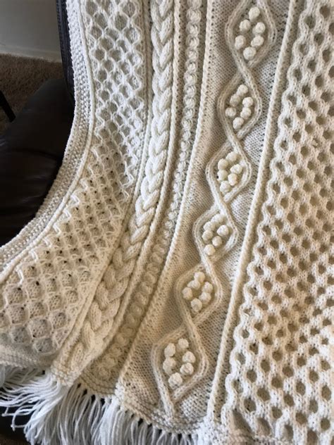 knitted white afghan  irish fisherman pattern