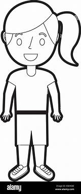 Standing Girl Cartoon Outline Character Alamy Kid Young Vector sketch template