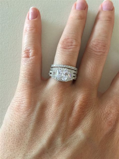 Double Band Art Deco Engagement Ring Set Princess Cut Halo