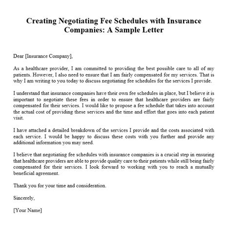 negotiating fee schedules  insurance companies sample letter