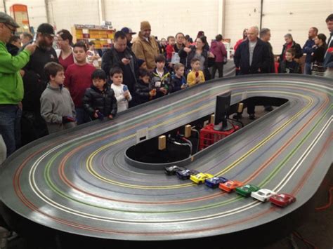 freestanding  slot car track indoors roaming railroad