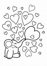 Coloring Heart Valentine Pages Elephant Kids Bubbles sketch template