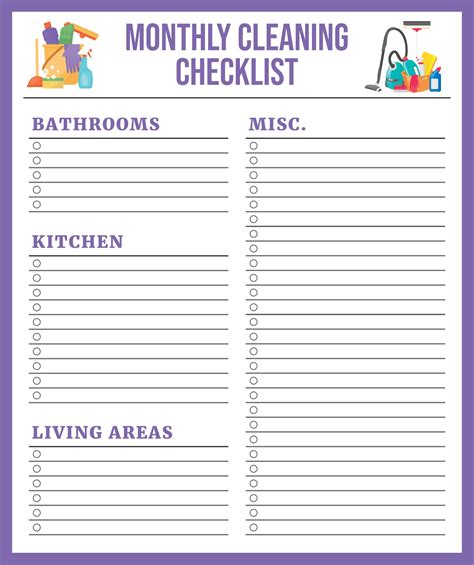printable cleaning checklist template