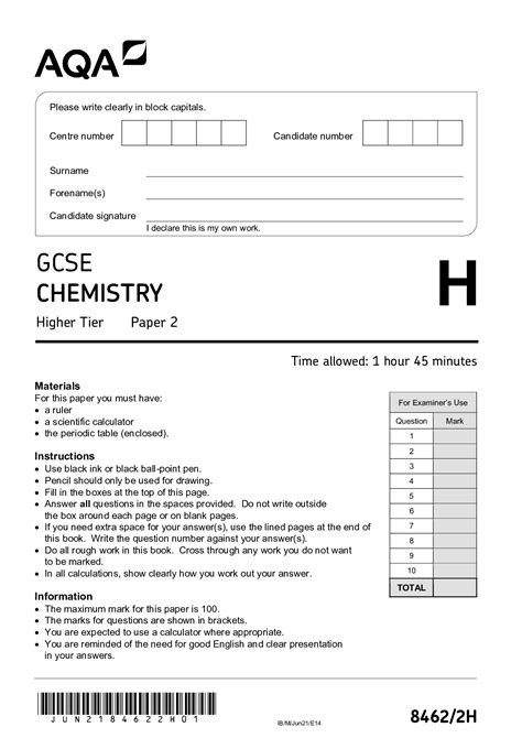 aqa gcse chemistry higher tier paper  qp june  browsegrades