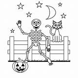 Coloring Skeleton Pumpkin Cat Night Netart sketch template