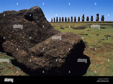 moai staue  ahu tongariki  easter island chile stock photo alamy