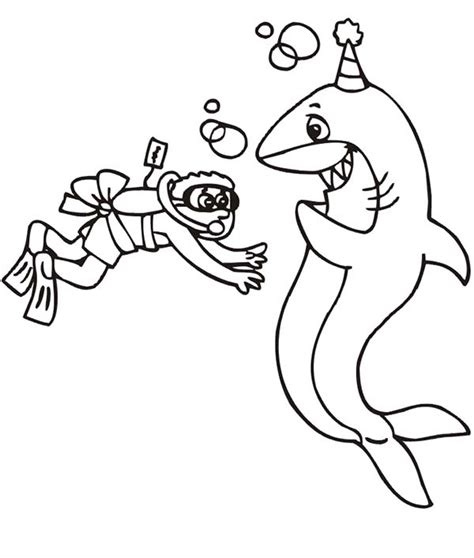 diver   shark celebrating birthday coloring page kids play color