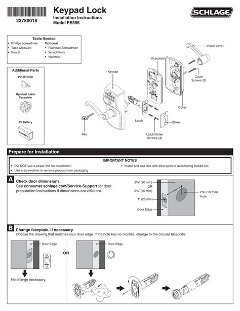 schlage fe installation user manual  pages