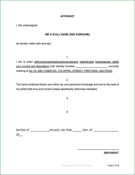 affidavit template south africa word document templates  resume examples