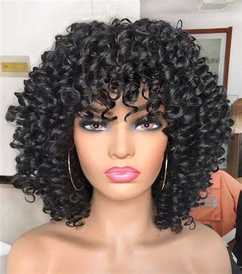 Annivia Short Curly Wig For Black Women With Bangs Big Bouncy Fluffy