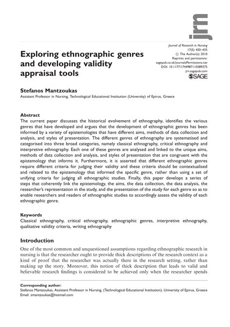 exploring ethnographic genres  developing validity appraisal tools