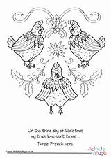 French Hens Three Colouring Pages Christmas Become Member Log sketch template