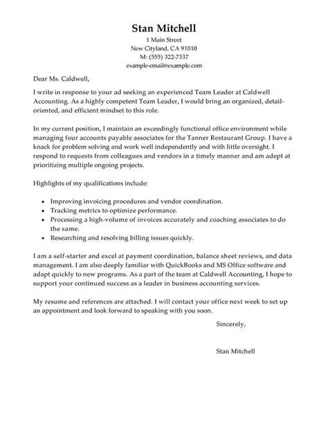best management team lead cover letter examples livecareer