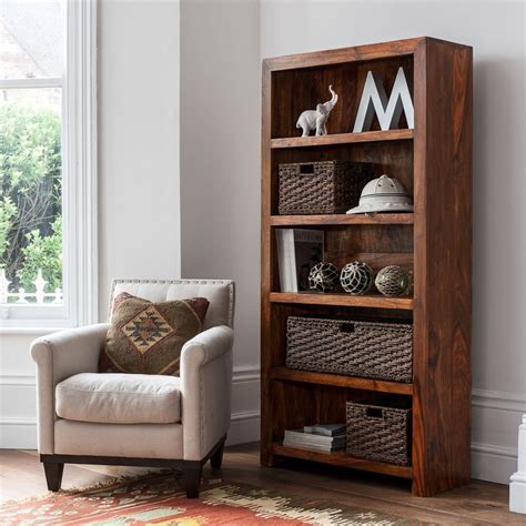 solid wood tall bookcase casa bella handcrafted sheesham
