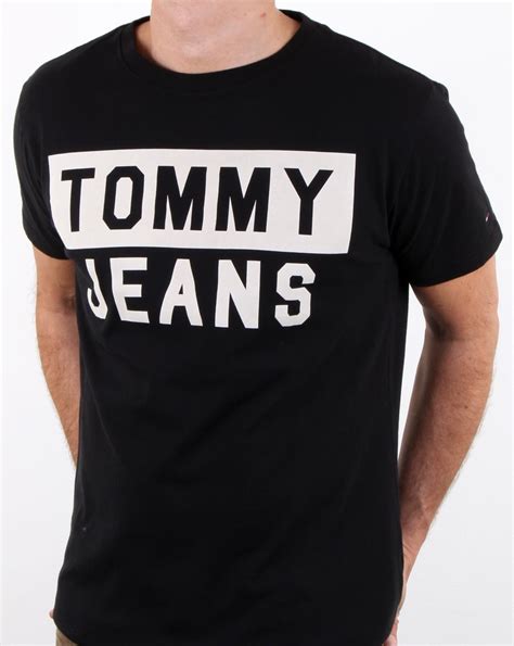 tommy hilfiger tommy jeans  shirt black mens ribbed cotton