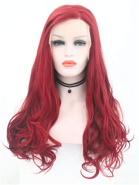 130m Red Long Wavy Lace Front Wig Synthetic Wigs Babalahair