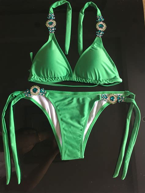 maillot de bain bikini brésilien avec strass pour femme maillot de