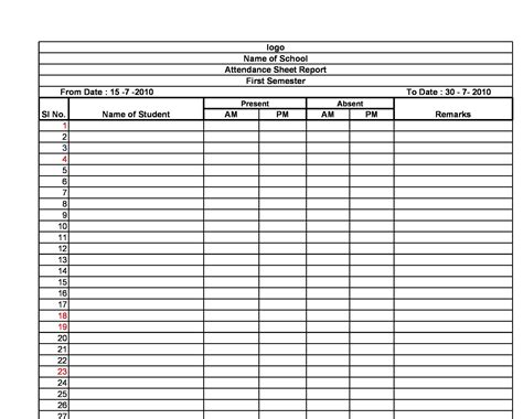 attendance sheet templates   docs xlsx  formats samples