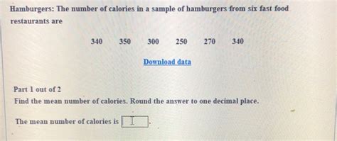 solved hamburgers  number  calories   sample  cheggcom