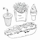 Food Fast Coloring Junk Clipart Pages Drawing Clip Royalty Getdrawings Getcolorings Clipground Isolated Set Color Vector sketch template