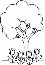 Tree Coloring Pages Kids Flowers Trees Printable Colouring Simple Color Leaves Clipart Drawing Cartoon Children Elm Cherry Flower Clip Spring sketch template