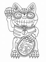 Coloring Neko Maneki Pages Dia Los Cat Muertos Lucky Skull Dead Adult Sugar Printable Wenchkin Yuccaflatsnm Print Sheets Drawing Colouring sketch template