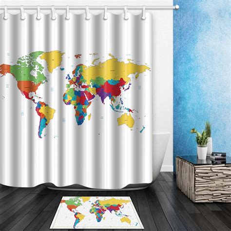 world map customize white curtains waterproof polyester fabric shower