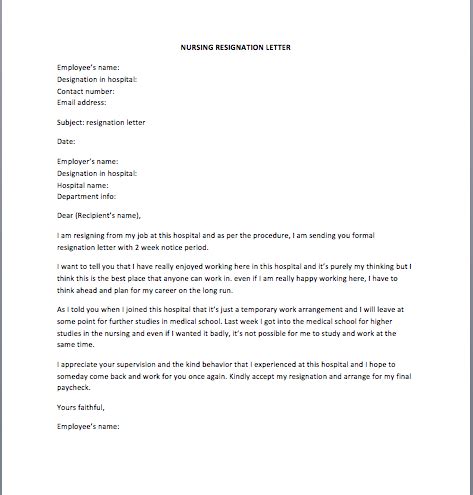 nursing resignation letter smart letters