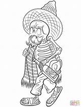 Coloring Dead Pages Skeleton Sombrero Poncho Drawing Printable sketch template