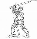 Sword Knight Coloring Warrior Knights Handed Pages Warriors Archer Boys Two Crossbow Norman sketch template