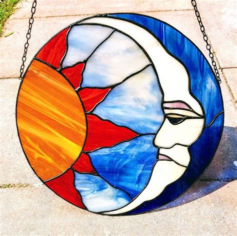 Stained Glass Sun And Moon Sun And Moon Suncatcher Sun Etsy In