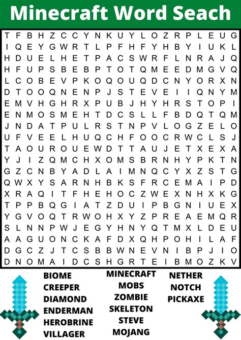 minecraft word search  printable  puzzld