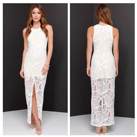 Women Summer Dress 2015 Casual Chiffon Lace White Long Maxi Dress Party