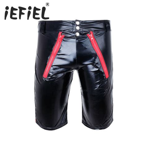 iefiel fashion sexy mens summer men patent leather wetlook boxer shorts