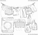 Laundry Clothes Line Washing Basket Drying Air Clipart Illustration Clothesline Machine Clip Detergent Vector Lineart Royalty Coloring Visekart Template Pages sketch template