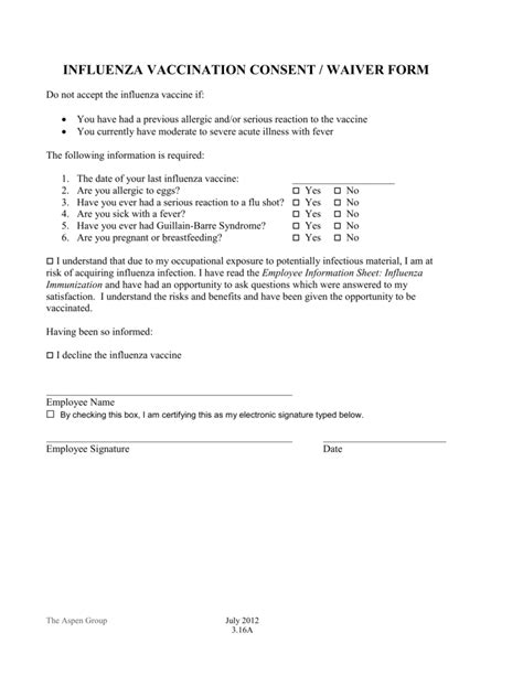 flu shot waiver info sheet professional pediatric home care