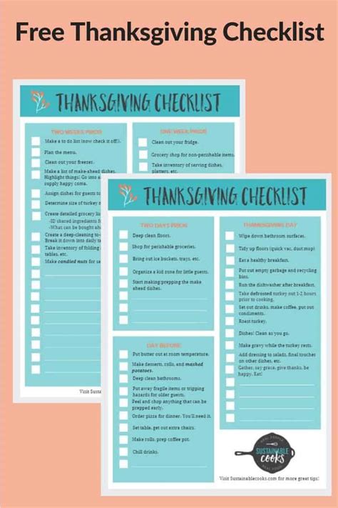 thanksgiving checklist  printable sustainable cooks