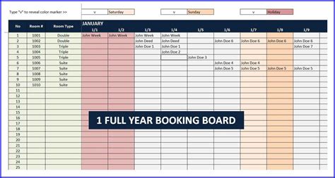 room booking template excel