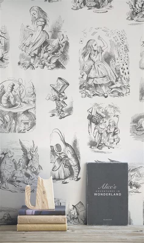 whimsical alice in wonderland wallpaper brings original 150 year old drawings into any home