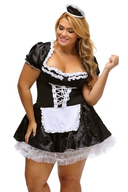 Plus Size Classic French Maid Costume Leopard And Lace