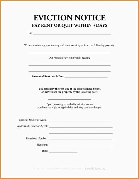 blank eviction notice templates    printable