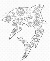 Shark Coloring Floral Pages Getdrawings Getcolorings Favecrafts sketch template