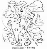 Coloring Hiking Girl Pages Royalty Visekart Poles Lineart Happy Illustrations sketch template