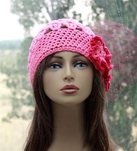 crochet women hat womens pink beanie unique hat flowers etsy womens