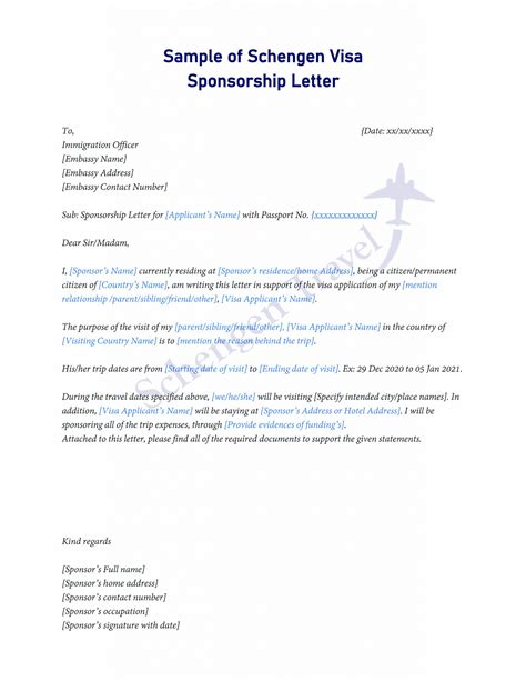 visa sponsorship letter  sample  format